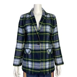 Green Blue Plaid Blazer Large Helene London